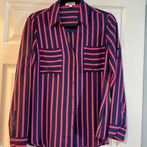 Express portofino shirt! Navy with pink/reddish stripes.